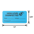 Disinfected By Stickers, 1.5 x 0.75 inch, Blue, 300 Labels