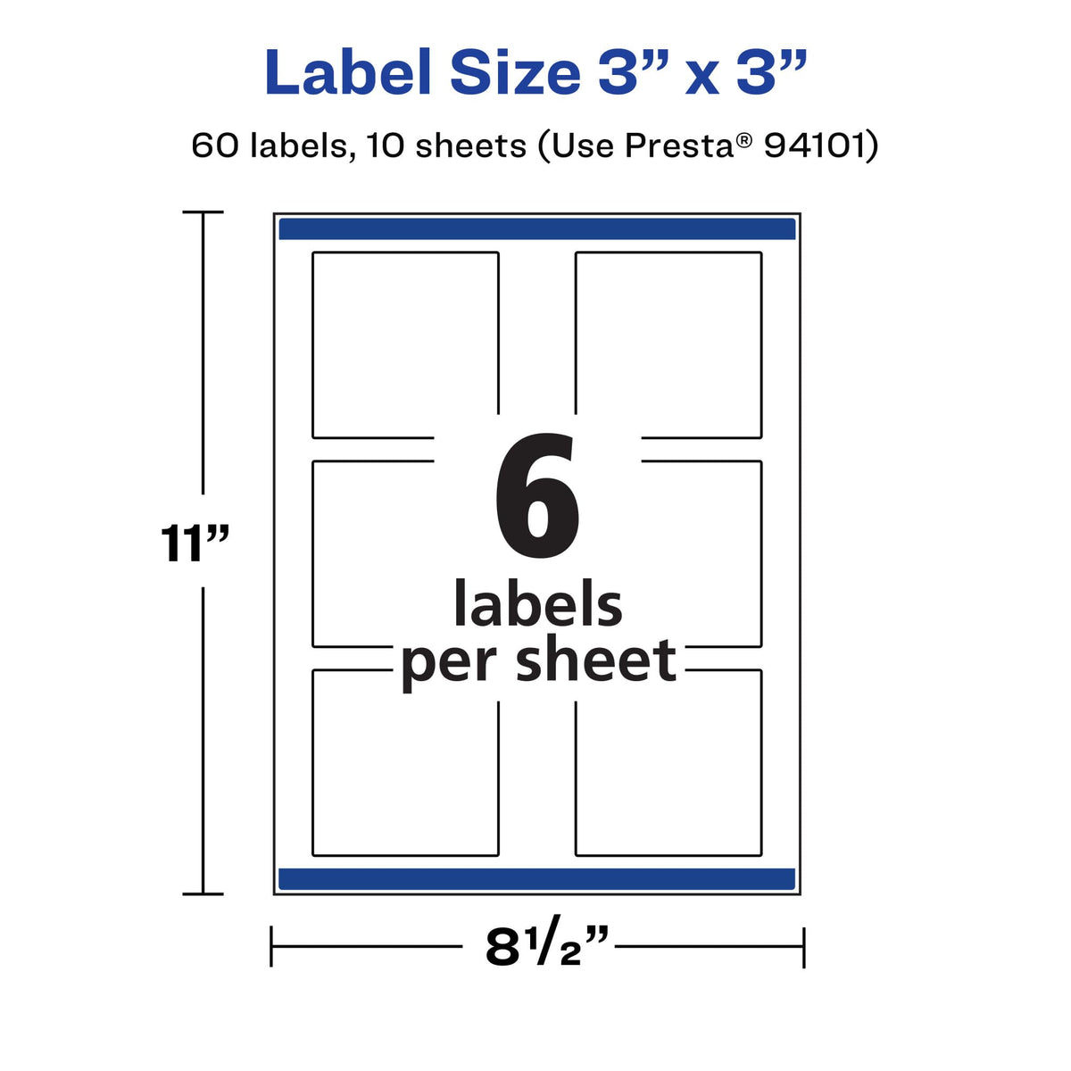 Avery® Printable Durable White Square Labels, Sure Feed® Technology, 3" x 3", Print-to-the-Edge, Waterproof Labels, Laser & Pigment-Based Inkjet Compatible, 60 Total 3" X 3" 60 Count