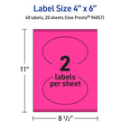 Avery Printable Oval Labels, Sure Feed Technology, 4" x 6", Neon Magenta Labels, Print-to-The-Edge, Laser/Inkjet Printable, 40 Total, Great for Packaging and Candles 40 labels