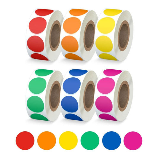 3000 PCS Printholic 3/4" Round Color Coding Circle Dot Sticker Labels 6 Color Includes Bright Yellow Green Red Pink Orange Blue(500 Labels/Roll) Colored Dot - 6 Colors