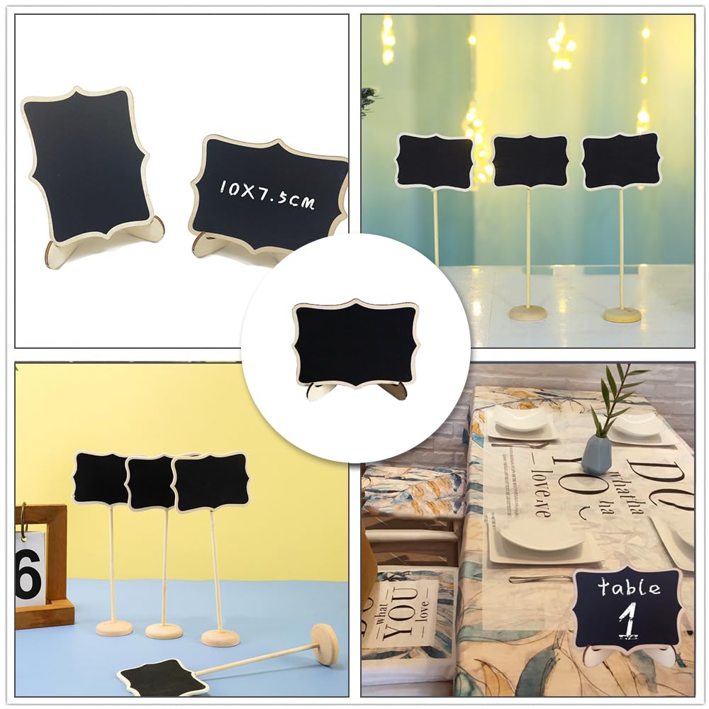 10 Pack Wooden Chalkboard Signs with Stand - Mini Reusable Food Labels for Wedding Buffet, Party Decor & Table Number Display