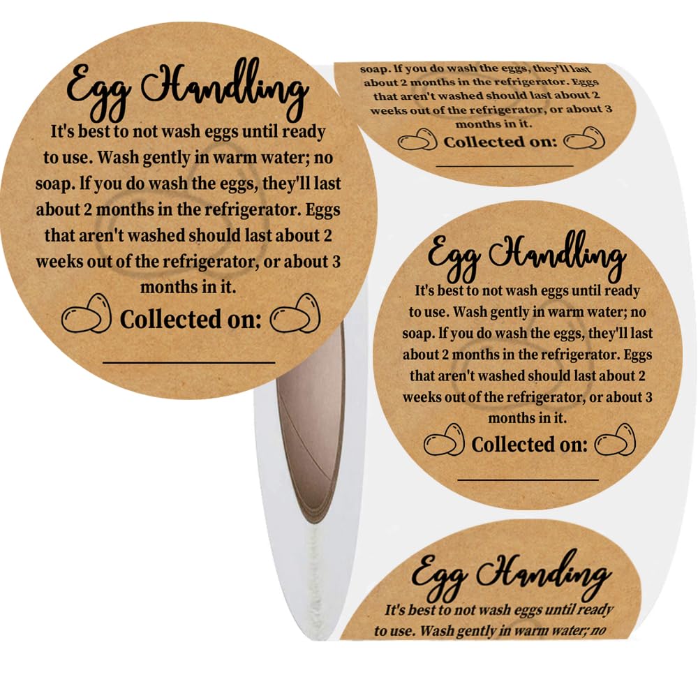 Farm Fresh Eggs Carton Kraft Paper Farm Fresh Egg Care Stickers Egg Handling Labels Self Adhesive Egg Packaging Stickers for Chicken Eggs Freshness & Storage,2 in