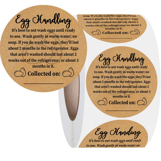 Farm Fresh Eggs Carton Kraft Paper Farm Fresh Egg Care Stickers Egg Handling Labels Self Adhesive Egg Packaging Stickers for Chicken Eggs Freshness & Storage,2 in