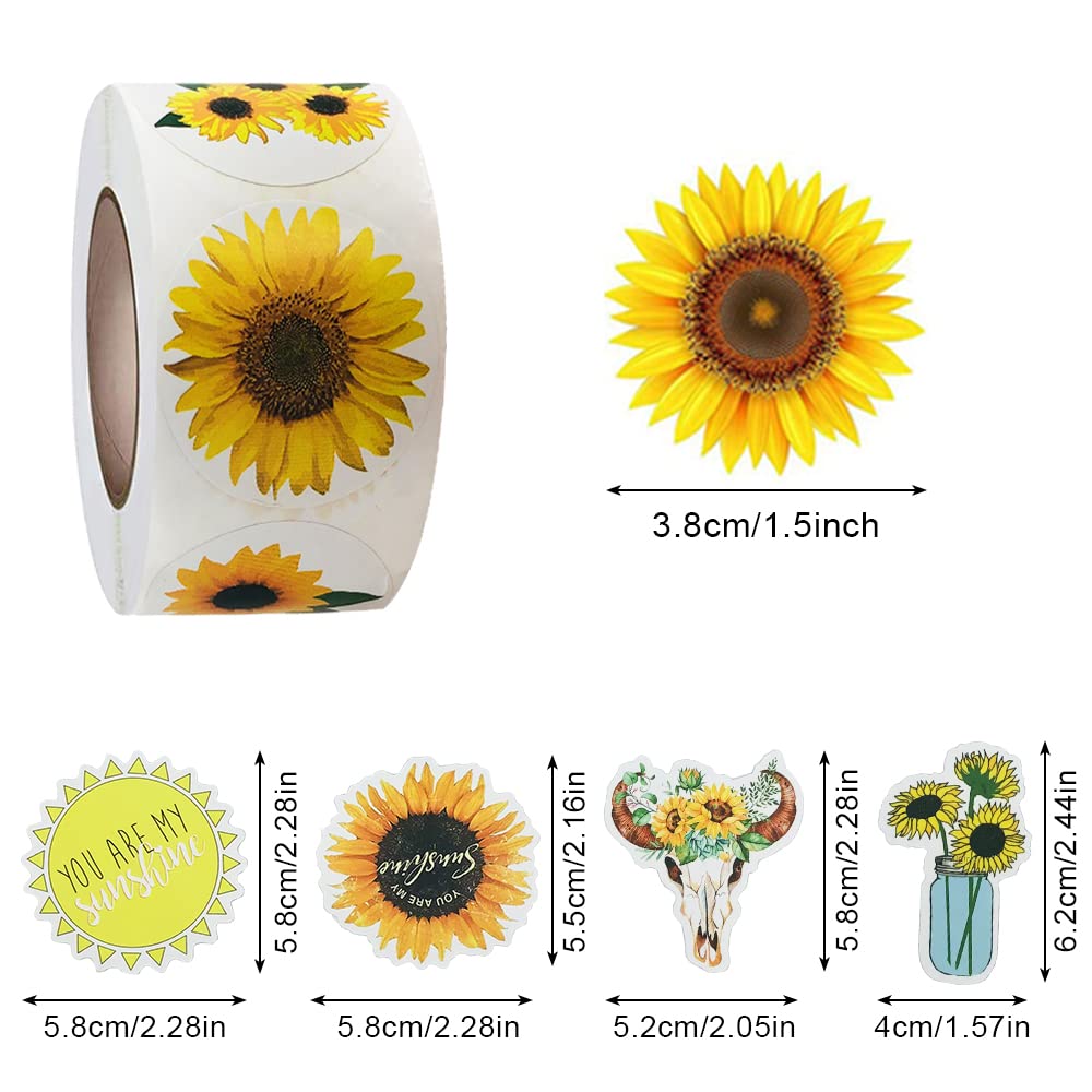 550 PCS Sunflower Stickers, SourceTon 500 PCS 1.5 Inch Sunflower Labels with 8 Sunflower Patterns Stickers Rolls Self Adhesive Seals and 50 PCS Sunflowers Mixed Stickers