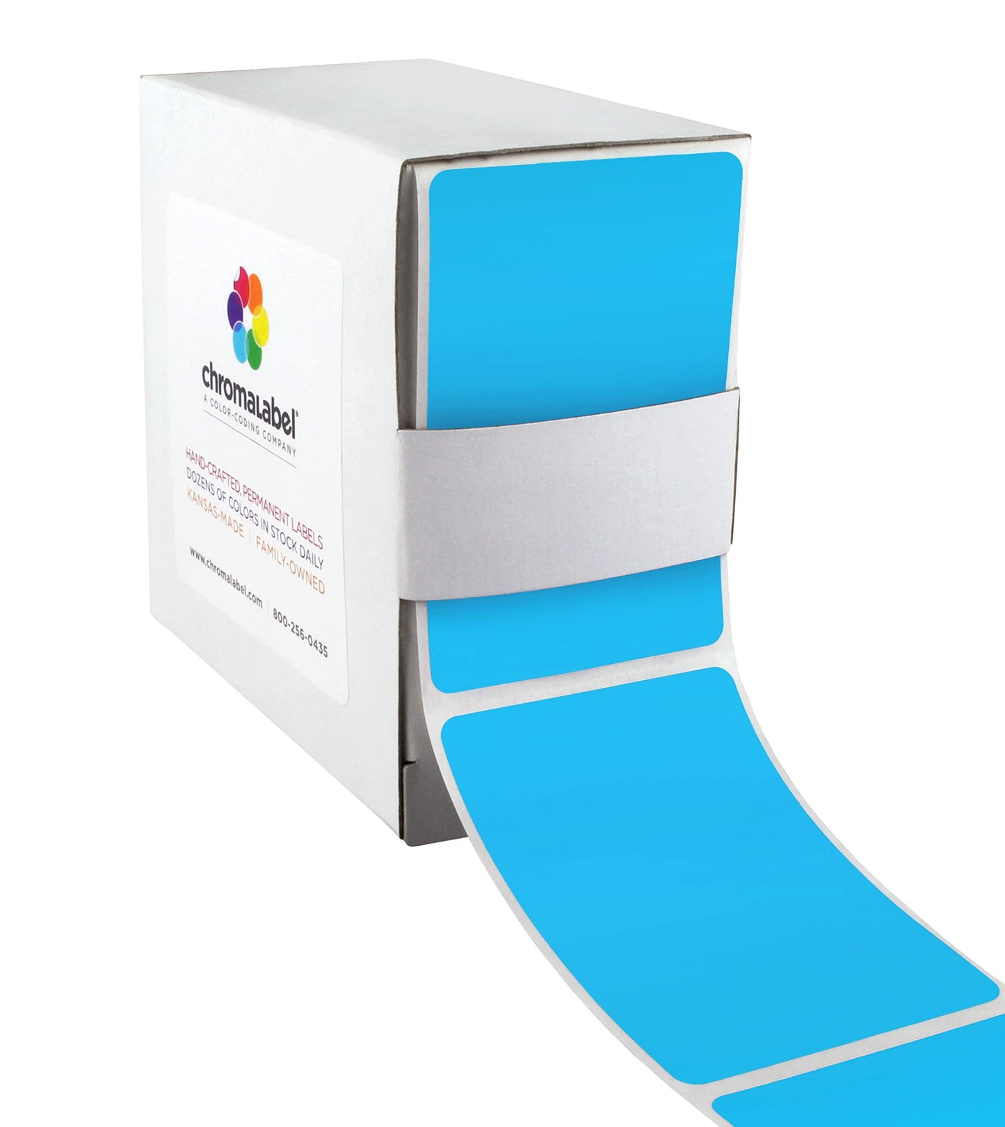 ChromaLabel 2 x 3 inch Permanent Color Code Rectangle Labels, 100 Stickers per Dispenser Box, Light Blue 2" x 3"