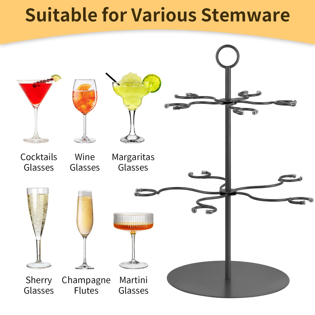 Cocktail Tree Stand for Parties Brunch,2 Tiers 10 Holders Drink tower Wine Glass Holder Stand,Champagne Tower Martinis Tree,Wine Glasses Display Margarita tower Drink stand for Mimosa Bar Party Bridal Matte black-two tier