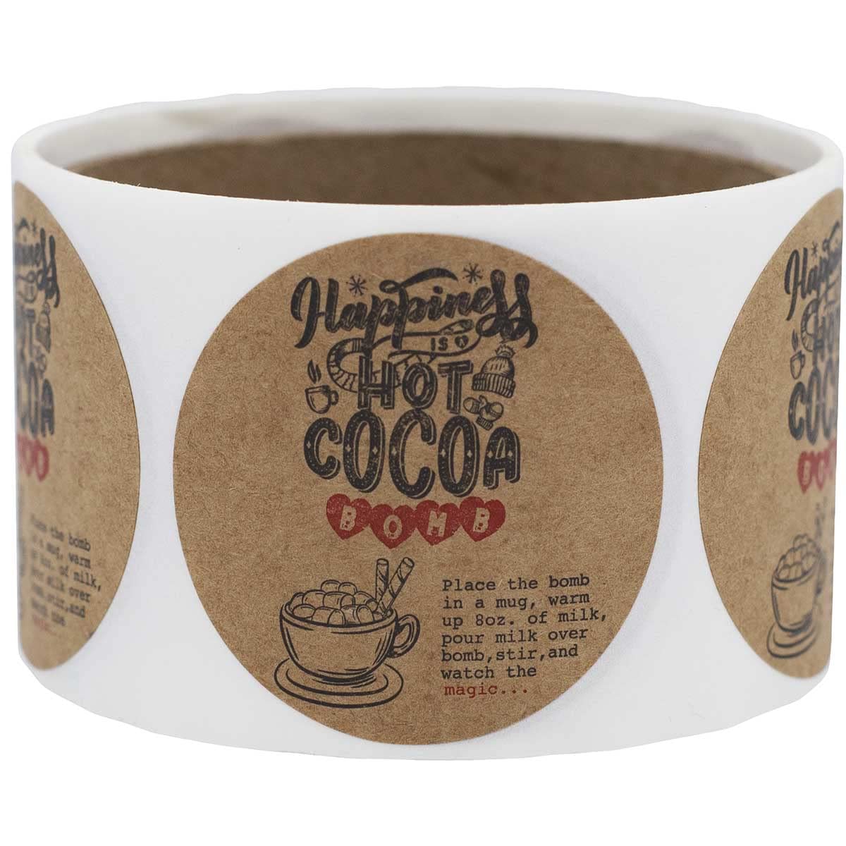 Natural Kraft Hot Cocoa Bomb Instruction Stickers – 2 Inch Round Labels, Set of 50 – Holiday Treat Tags with Instructions, Eco-Friendly, Made in USA