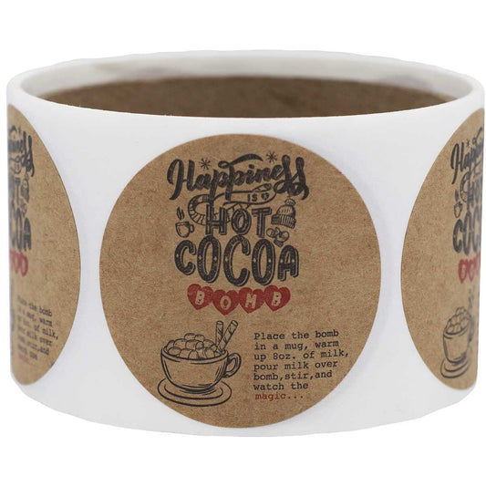 Natural Kraft Hot Cocoa Bomb Instruction Stickers – 2 Inch Round Labels, Set of 50 – Holiday Treat Tags with Instructions, Eco-Friendly, Made in USA