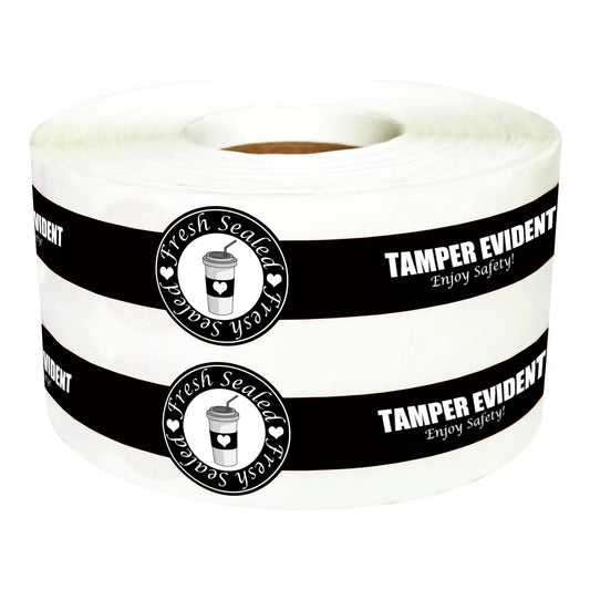 Safe Secure Tamper Evident Seals for Christmas Drink Beverage Lids 1" x 9" Sealed for Freshness Labels Food Delivery Safety Stickers for Coffee Milk Tea Ice Cream Seal 250pcs (Black) Black