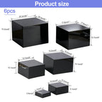 Saim Acrylic Buffet Risers Display Stands 3" To 8" Square, 6pcs Black