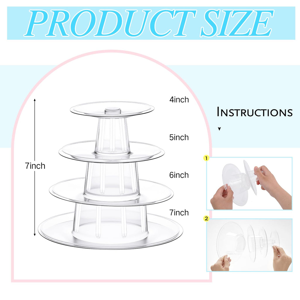 Juexica 2 Pcs Round Macaron Display Tower Stand 4 Tiers