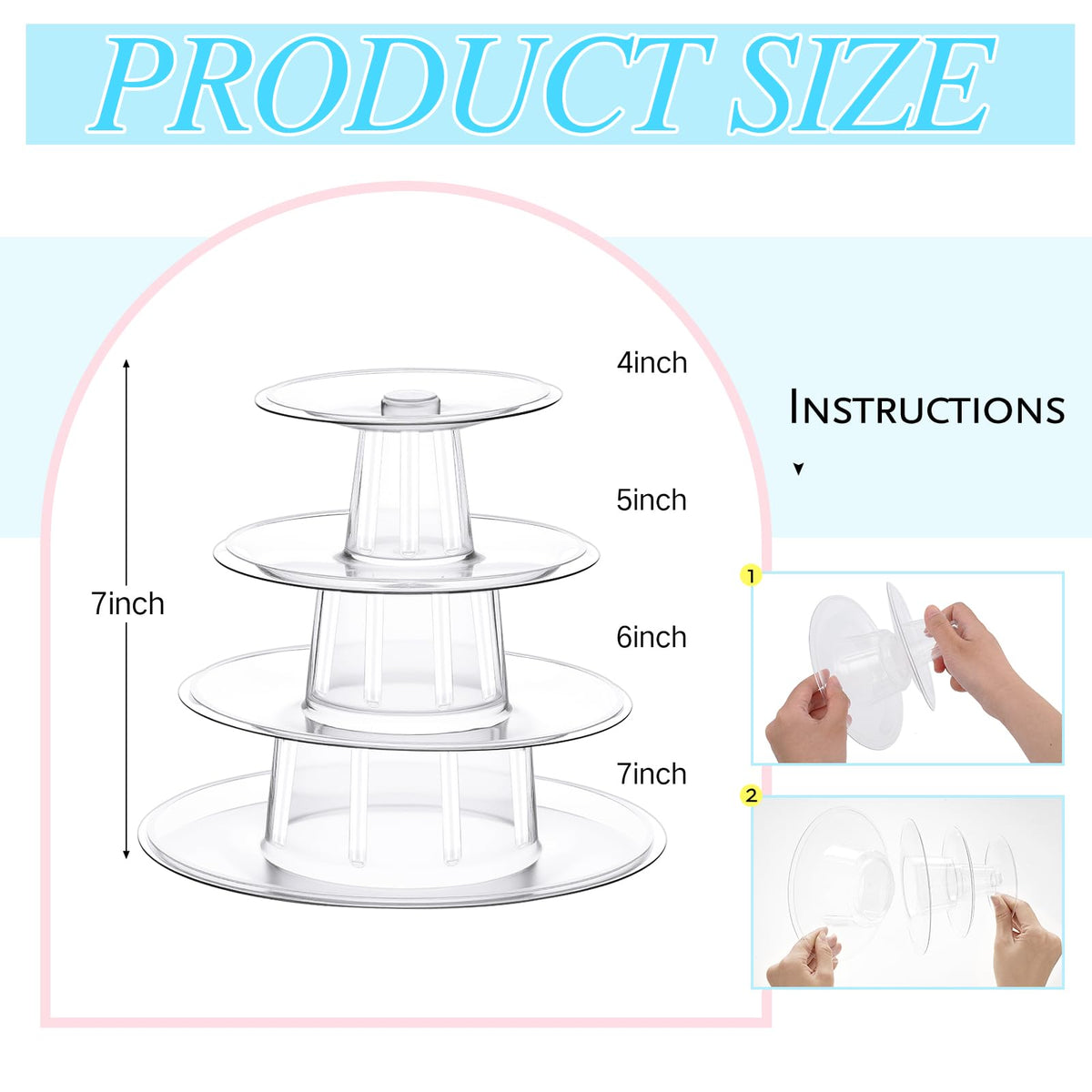 Juexica 2 Pcs Round Macaron Display Tower Stand 4 Tiers