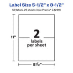 Avery® Printable Durable White Rectangle Labels, 5.5" x 8.5", Waterproof Labels, Laser & Pigment-Based Inkjet Compatible, 50 Total, Great for Product Branding, Marketing, and More 50 labels