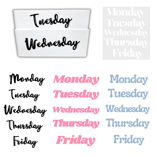 20PCS Days of The Week Stickers for Drawers,Large Day Labels for Clothes Organizer No Magnet, Big Monday Through Friday Weekday Plastic Bin Planner Whiteboard Decals Teacher Classroom