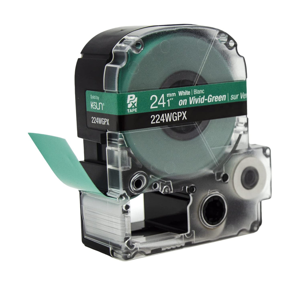 Epson LABELWORKS 224WGPX Label Tape - White on Green - 1" (24mm), 30ft