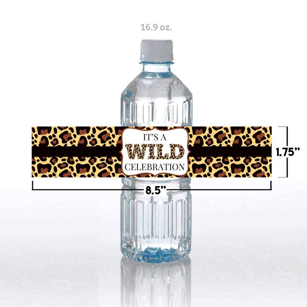 Leopard Print Wild Birthday Party Waterproof Water Bottle Sticker Wrappers, 20 1.75" x 8.5" Wrap Around Labels by AmandaCreation