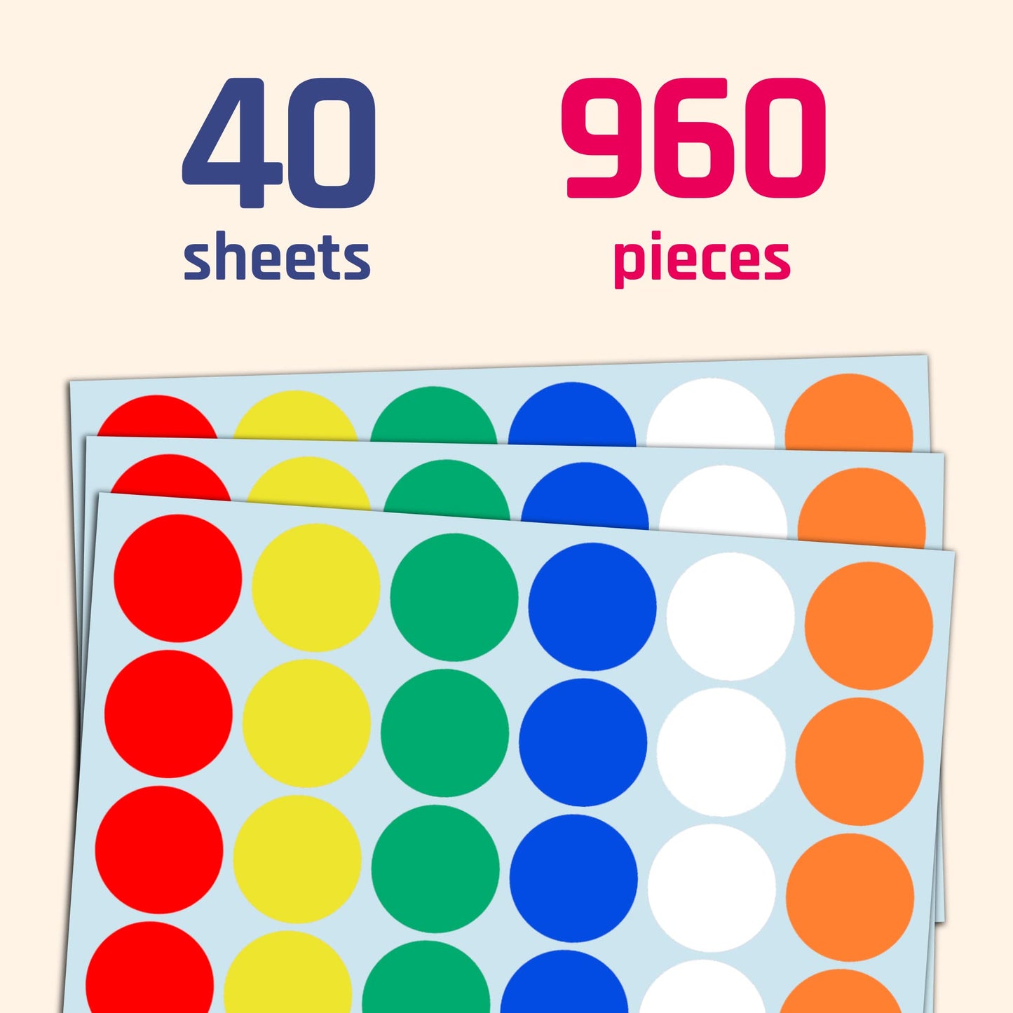 960 Pieces - 1" Colored Dot Stickers, Garage/Yard Sale Price Stickers - 6 Colors 960 Pieces