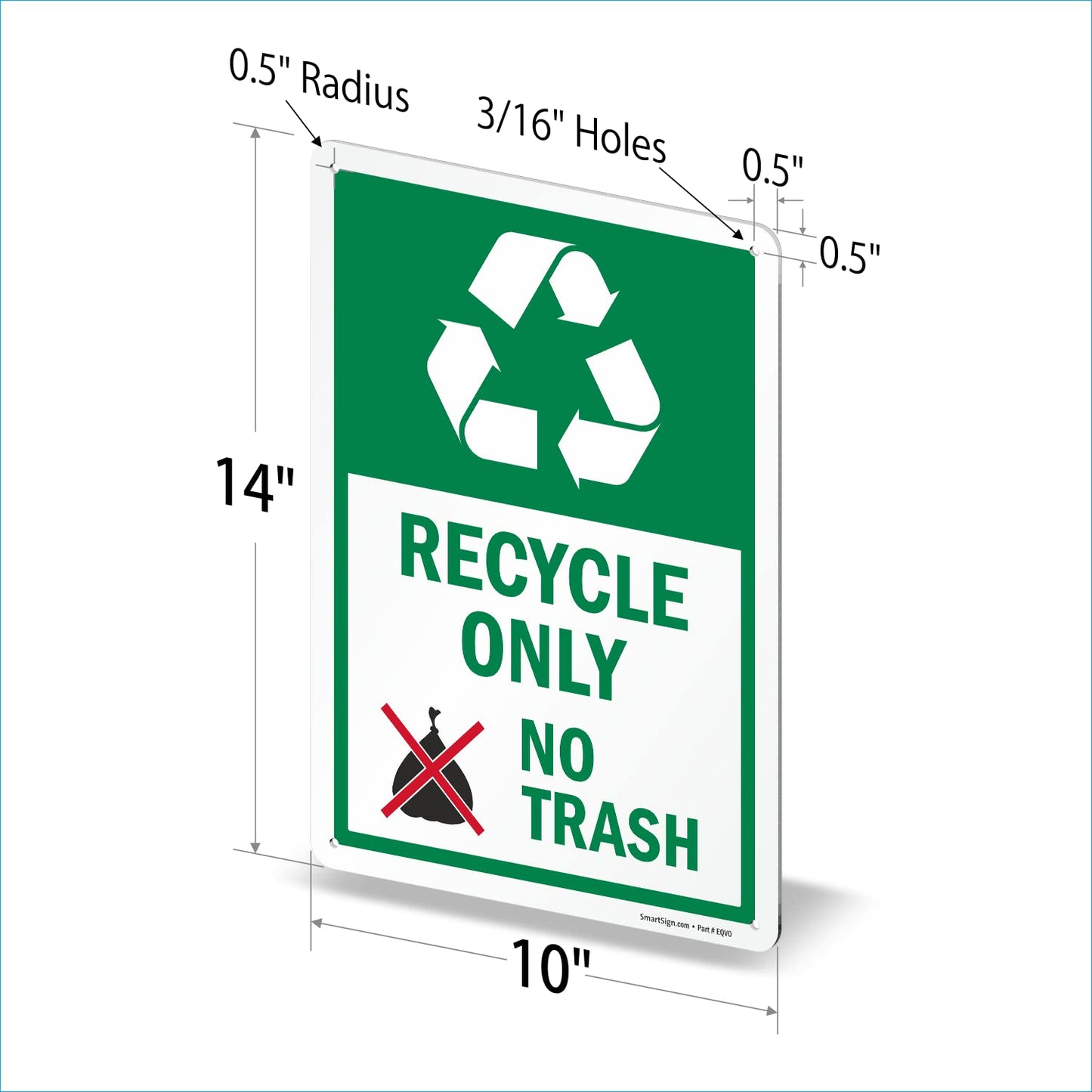 SmartSign 14 x 10 inch “Recycle Only - No Trash” Metal Sign with Symbol, 40 mil Laminated Rustproof Aluminum, Multicolor, Made in USA