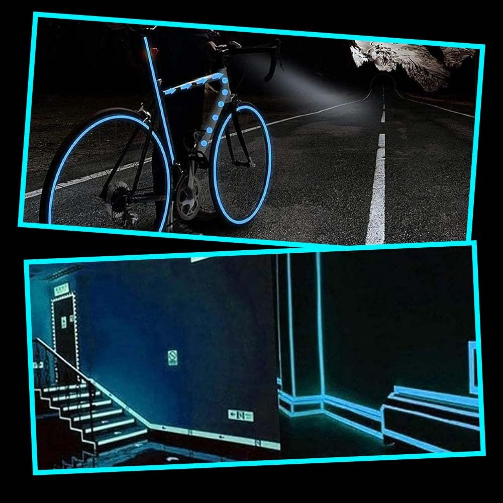 32.8 Feet x 0.6 Inch Fluorescent Waterproof Tape Reflective Tape Strips Glow in The Dark PET Duct Bright Adhesive Luminous Safety Strips Roll for Night Stairs Floor Walls Exit Sign Decor