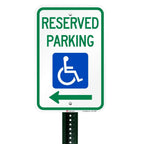 "Reserved Parking" Federal Handicap Parking Sign with Left Arrow By SmartSign | 12" x 18" 3M Engineer Grade Reflective Aluminum 12" x 18" EG Reflective Aluminum - Reserved Parking Sign with Left Arrow