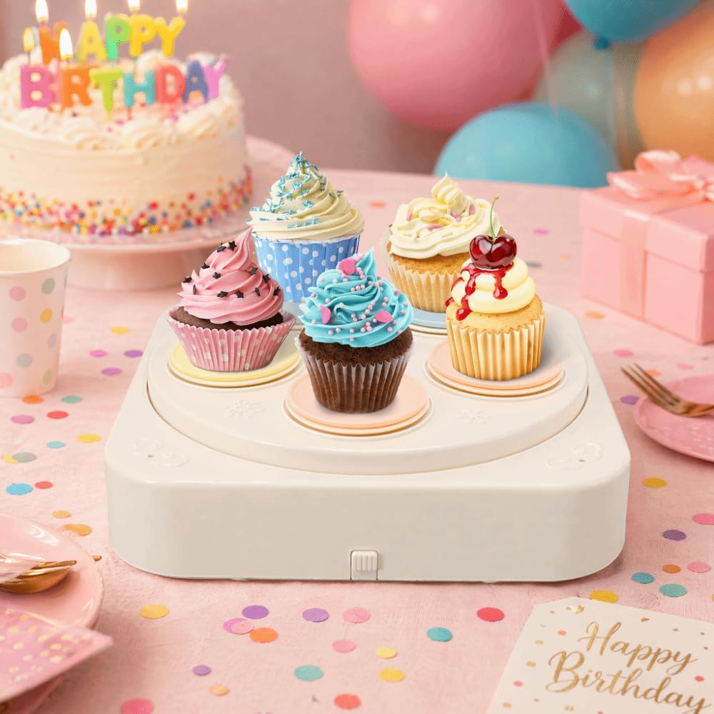 8.2 Inch Electric Rotating Dessert Display Stand, White ABS Revolving Cupcake Tray with Music for Wedding Birthday Party Cake Decor(5 Trays) 5 Trays