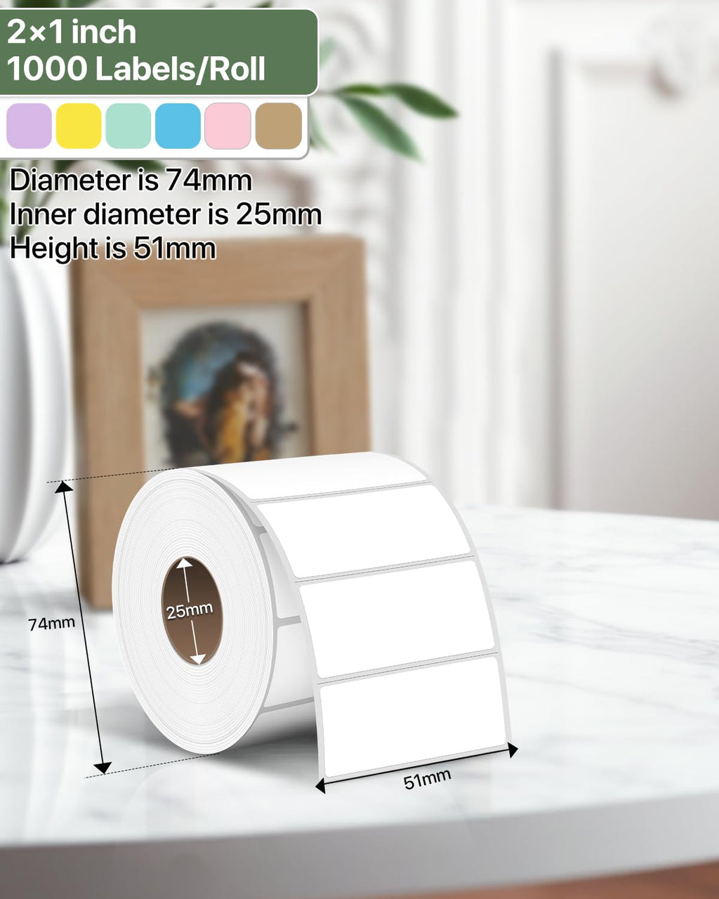 2x1 Thermal Labels, White Thermal Sticker Labels, 1000 Sheets/Roll