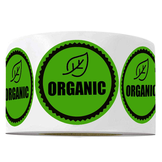 Organic Food Rotation Labels - 1.5 Inch Adhesive Round Circle Dots, 500 Labels Per Roll