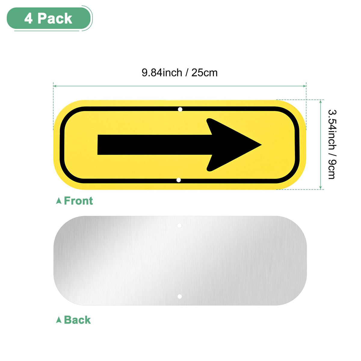 M METERXITY 4-Pack Black Arrow Signs 10x3.5" Aluminum, Yellow on Black Yellow/Black