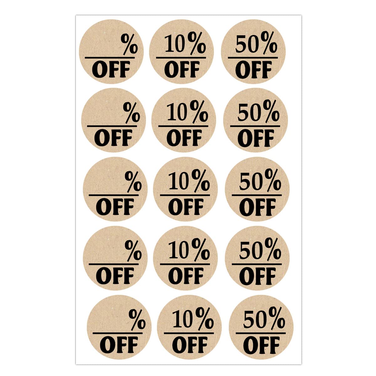 Natural Kraft Blank Off Price Stickers Labels, 1 Inch 10% Percent Off 50% Percent Off Stickers for Retail (510 Adhesive Circle Labels)