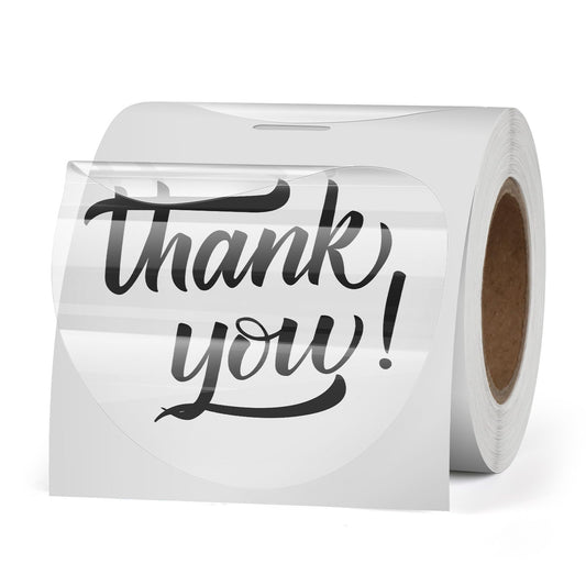 Clear Thermal Labels Round Vinyl 3 Inch Transparent Direct Printer Label Circle Self Adhesive Waterproof Decals Roll for Home Office Business QR Code Seal DIY Logo 200 PCS