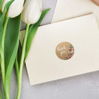 Brown Kraft Floral Thank You Stickers / 1000 Thanks Flowers Labels Roll / 1.5" Round Envelope Seals/Made in The USA Brown