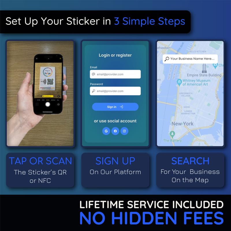 MESSAGENES | Review Us on Google QR Code Stickers | Reusable Smart QR Code and NFC | Pack 10 Units | Rectangular 3.39" x 2.17" | Modify Link Whenever You Want | Google Decal Business