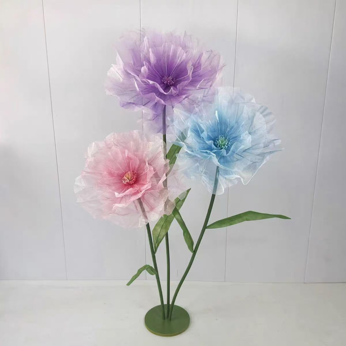 Giant Flower Pole Display Stand Base, 2 Pack Metal Floor Standing Holder White+Green