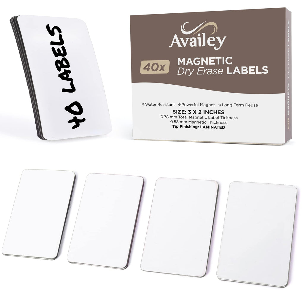 Availey 72 Pcs Magnetic Dry Erase Labels - 32 Pieces of 4 x 1.8 and 40 Pieces of 3 x 2 with Full White Front