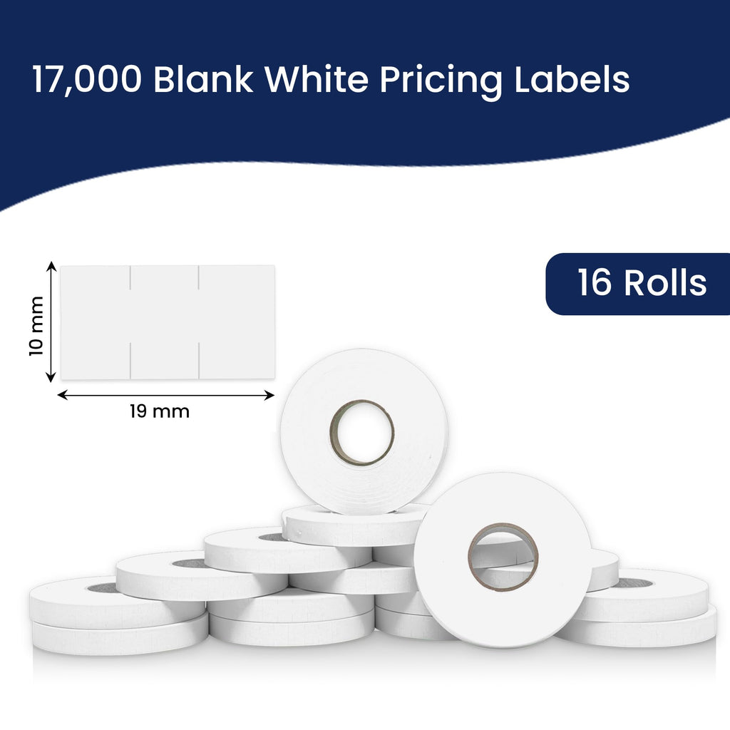 Perco White Pricing Labels - 17,000 Blank Pricing Labels for Motex MX-2200 and Monarch 1110 Price Gun with Ink Roll Included - 16 Rolls Value Pack, 1 Sleeve - Made in USA