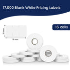 Perco White Pricing Labels - 17,000 Blank Pricing Labels for Motex MX-2200 and Monarch 1110 Price Gun with Ink Roll Included - 16 Rolls Value Pack, 1 Sleeve - Made in USA