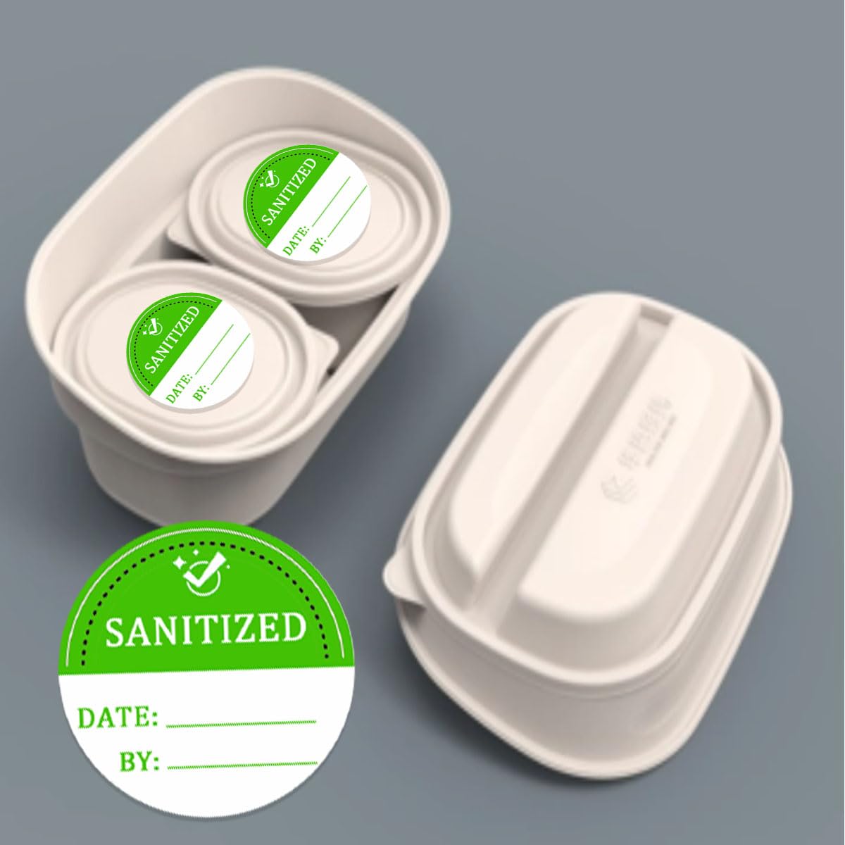Sanitized Label 2 Inch Sanitized by Stickers Green Cleanliness Blank Date and by Stickers for Hospital,Car Rentals, House Rentals, Resturants(Pack-500)