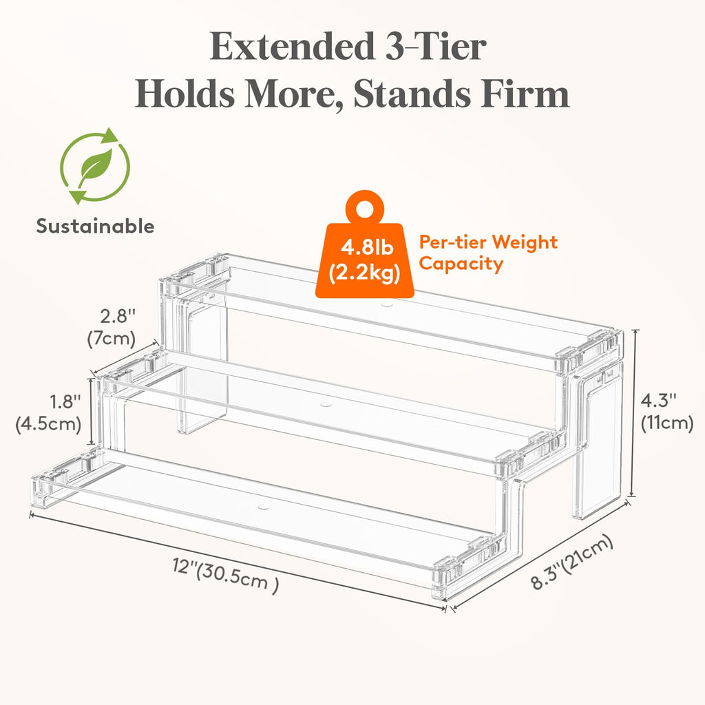 Lifewit 12″ Spice Rack, Perfume Cologne Stand, Tool-Free Assembly, 1 Pcs 12″3-Tier,1 pc Clear
