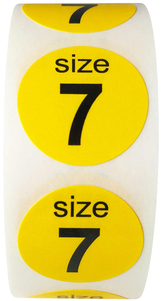 Shoe Size 7 Yellow Stickers for Retail Clothing 0.75 Inch 500 Total Adhesive Labels Yellow Size 7