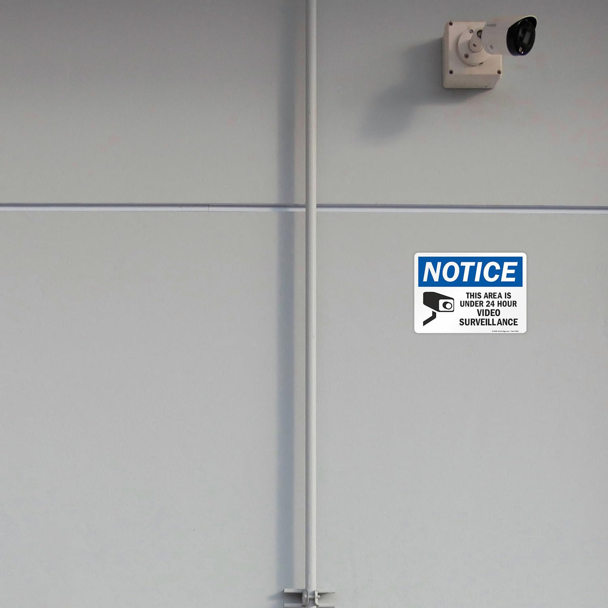 SmartSign pack of 4 blue and black 5x7 inch laminated polyester "Notice - This Area Is Under 24 Hour Video Surveillance" stickers.
