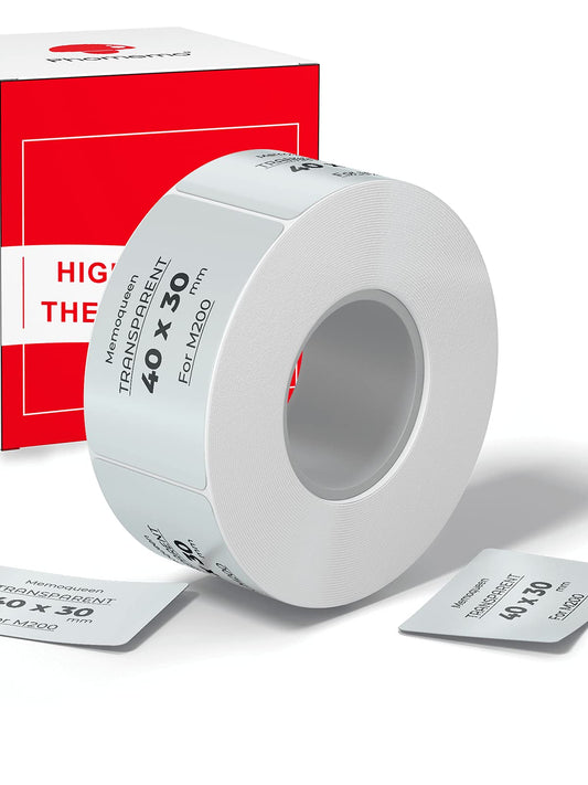 Phomemo Clear Square/Rectangle Labels 1.57'' x 1.18'', for Phomemo M110/M110S/M120/M200/M220 Label Maker, 230 Labels/1 Roll, Thermal Sticker Label for Address, Barcod, Note 1.57" x1.18"