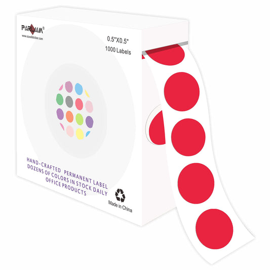 PARLAIM 1000PCS 1/2 Inch Round Permanent Color-Code Dot Stickers,Circle Colorful Coding Label Sticker for Home Office Classroom(Red) Red 1 Roll-1000 Pack