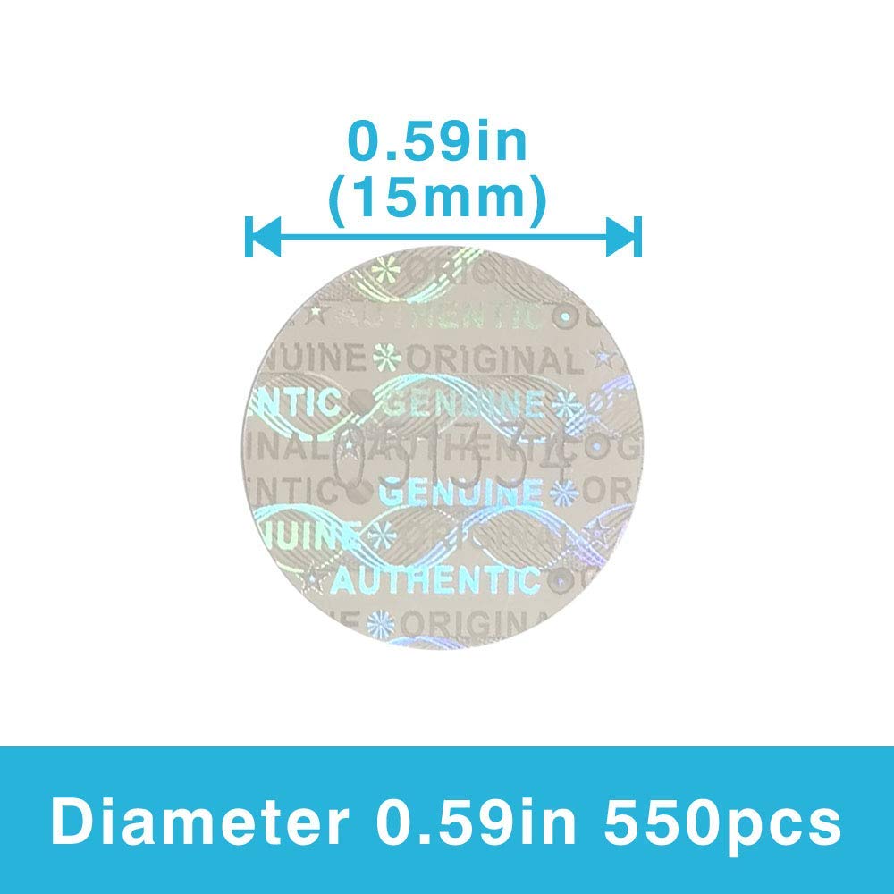 0.59 in High Security Tamper Evident Seal Warranty Void Original Genuine Authentic Hologram Labels/Stickers w/Unique Sequential Serial Numbering Tamper Proof Stickers (550) 0.59in 550pcs