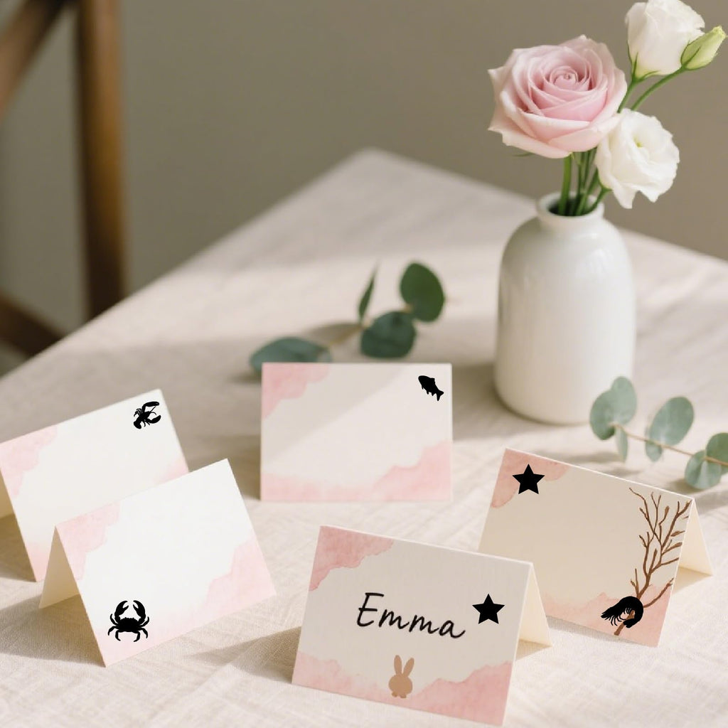 500Pcs Wedding Food Stickers Meal Stickers for Food Fish Lobster Crab Shrimp Stars Pattern 0.8 Inch Black Wedding Menu Indicator Decal Plastic Waterproof Label for Place Card Party Supplies Black-2