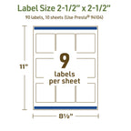 Avery® Dissolvable Square Labels, Sure Feed® Technology, 2.5" x 2.5", Matte White, Laser/Inkjet Printable, 90 Labels Total, Freezer-Safe, Microwave-Safe, Refrigerator-Safe