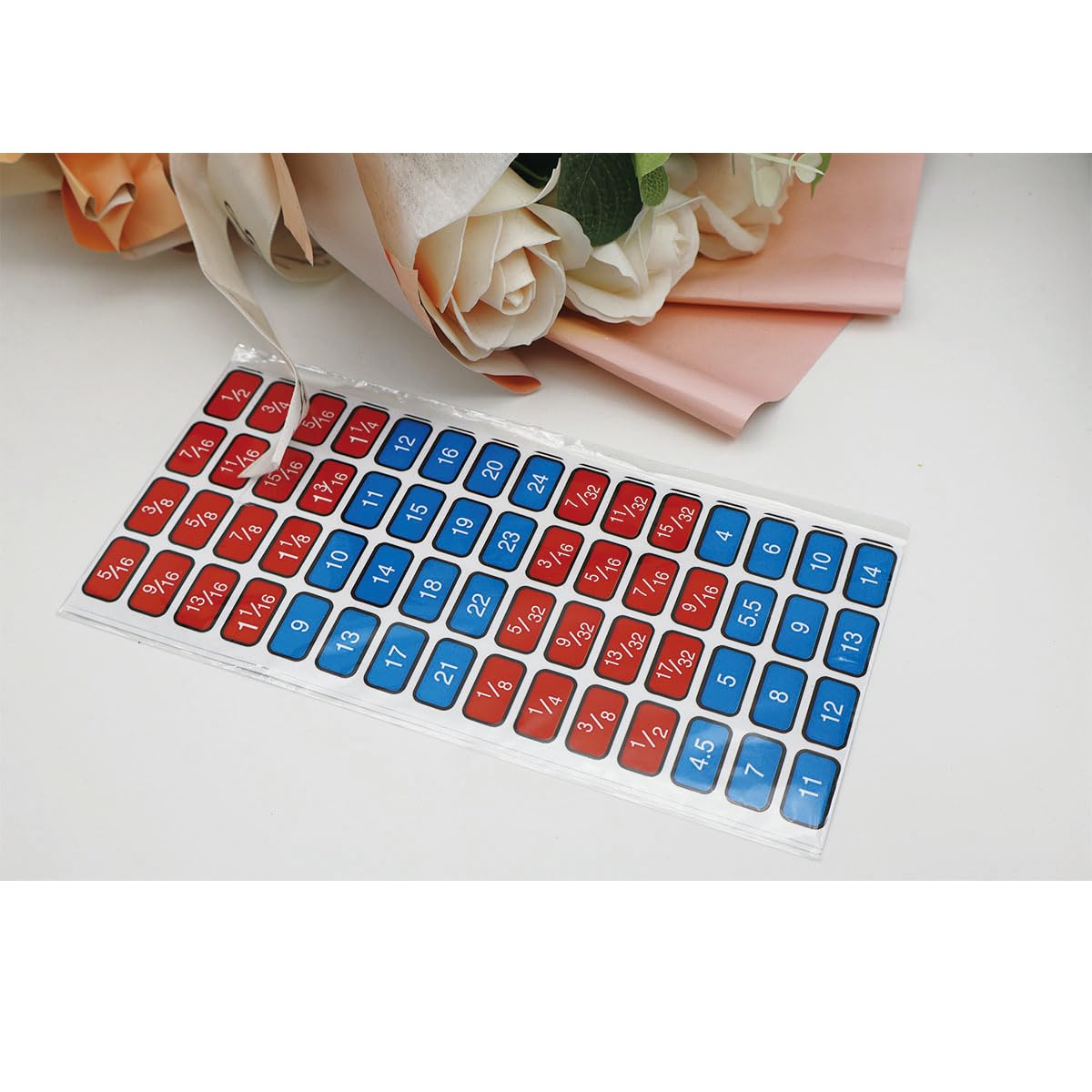 Foil Socket Labels Toolbox Stickers 180 pcs, 1/4", 3/8", 1/2" Wrench Size Labels Socket Size Stickers for Toolbox Organization