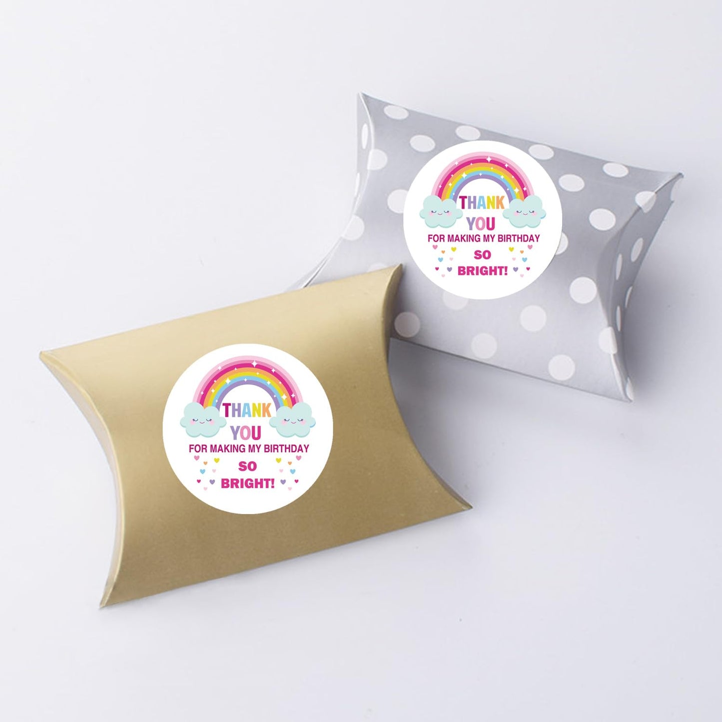 Birthday Party Thank You Sticker Labels, Rainbow Favor Stickers - 'Thank You for Making My Birthday So Bright', 2 Inch, 50 Pack