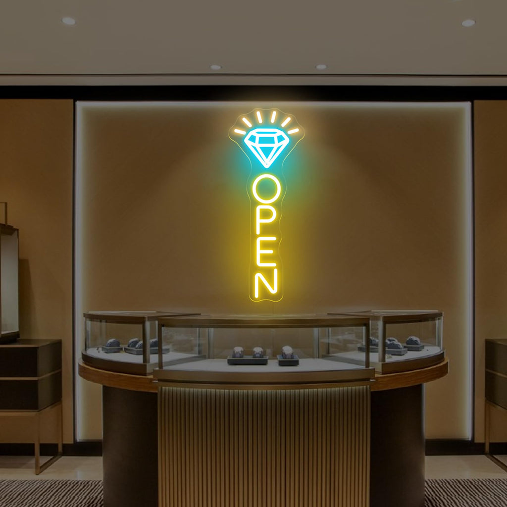 Diamond Open Neon Sign, Jewelry Store LED Window Light for Boutique Display