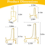 Kenaoeoe 12 Pcs Gold Plate Stands for Display 3 Size Metal Plate Display Stands with 6 Tea Cup Holder for Organizing Plates, Mugs, Books, Art