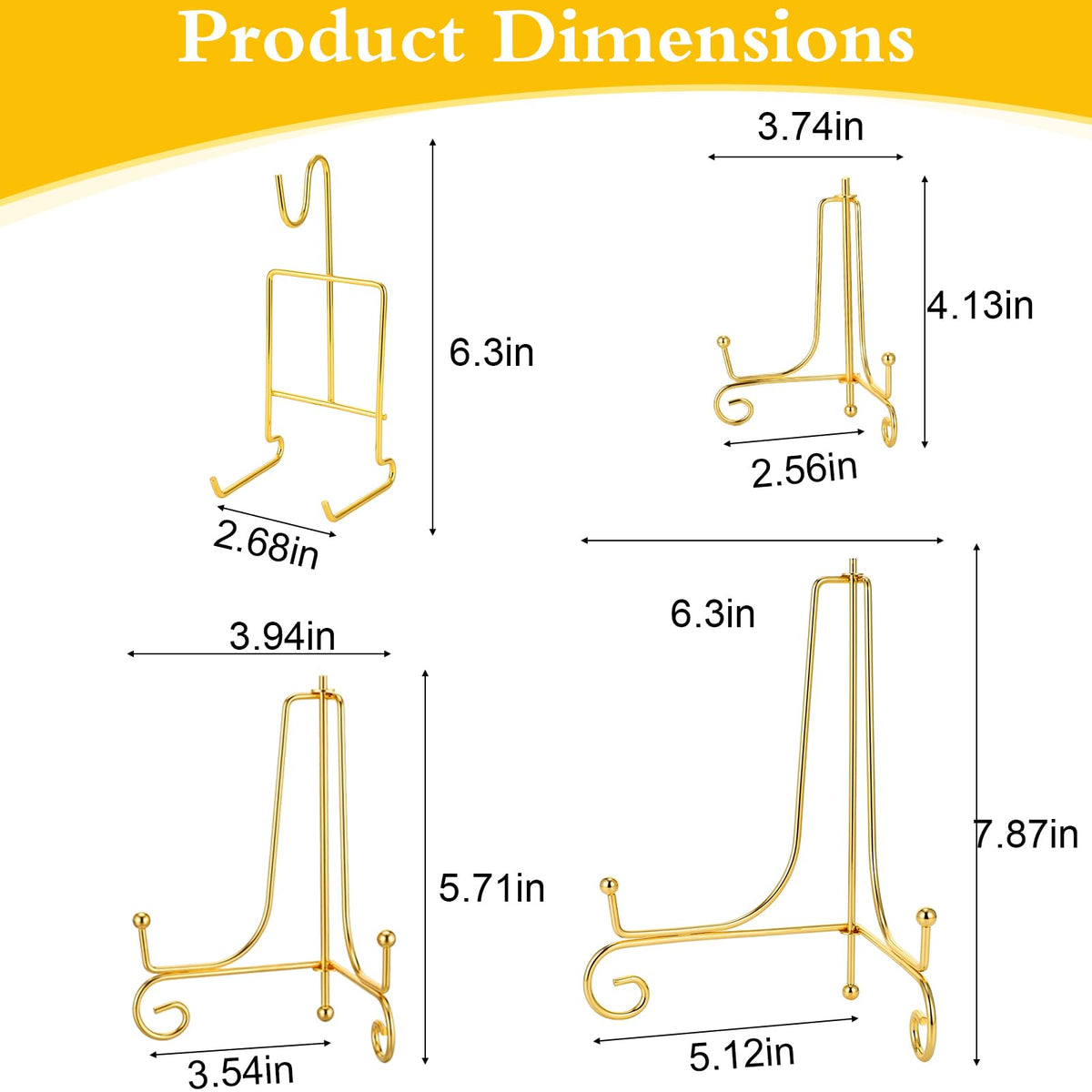 Kenaoeoe 12 Pcs Gold Plate Stands for Display 3 Size Metal Plate Display Stands with 6 Tea Cup Holder for Organizing Plates, Mugs, Books, Art